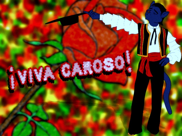 blue_skin colorful confetti eyes_closed flower fredryk_phox hair hand_on_hip hat necktie nintendo panther_caroso rose ruffles sash spanish spanish_text standing star_fox star_fox_the_animated_series star_wolf text vest video_games wolf_o'donnell