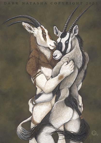 antelope anthro arabian_oryx butt butt_grab couple dark_natasha duo gay grazing_antelope horn male nude oryx scimitar_oryx