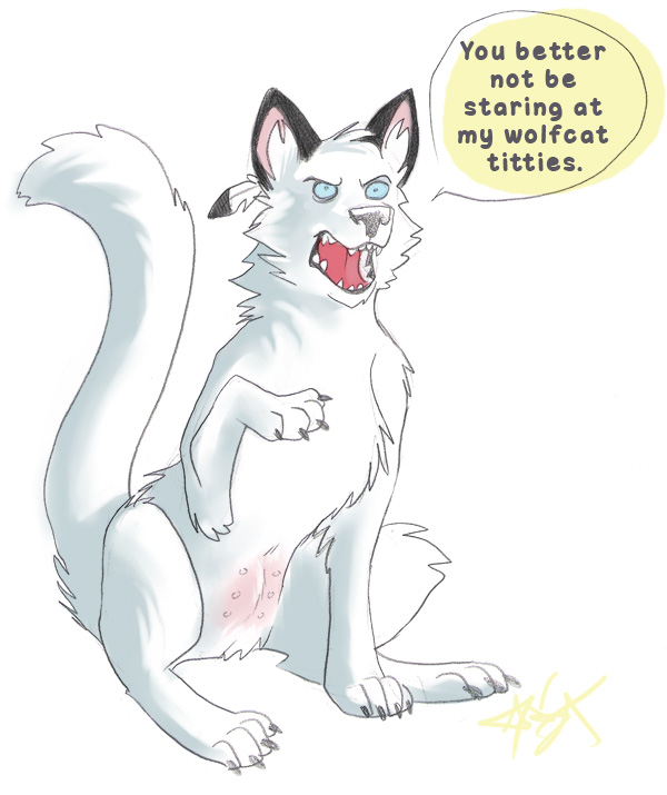 airu breasts canine cat english_text exposed feline female feral hybrid multi_breast nipples solo wolf wolfcat