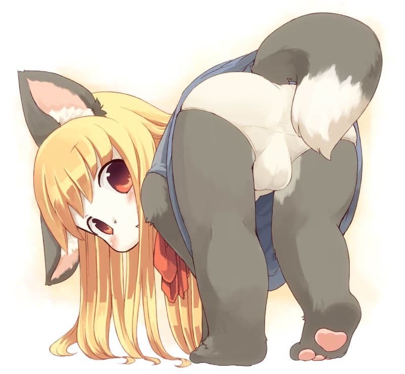 all_fours bent_over blonde_hair canine dog female gaoru hair kishibe red_eyes solo tail