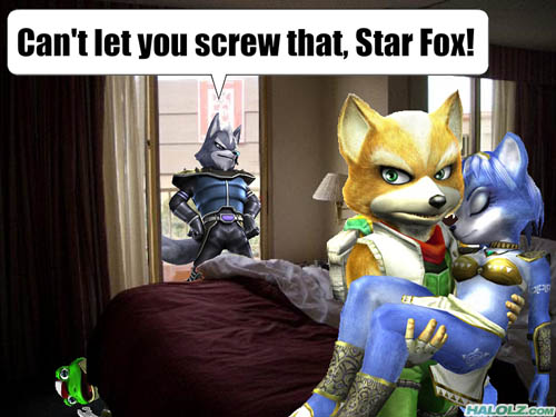 bed can't_let_you_do_that_star_fox canine cockblock female fox fox_mccloud humour krystal male photoshop star_fox starwolf video_games wolf wolf_o'donnell