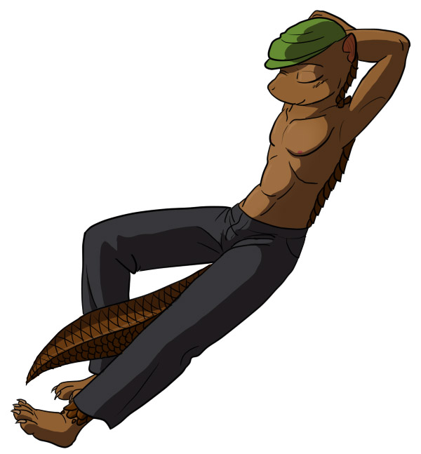 barefoot concession eyes_closed hat immelmann lying male pangolin pants roland solo topless white_background
