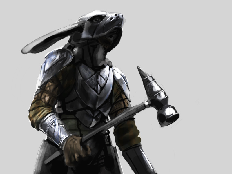 armor aubrey_serr hammer helmet lagomorph male overgrowth rabbit solo warrior