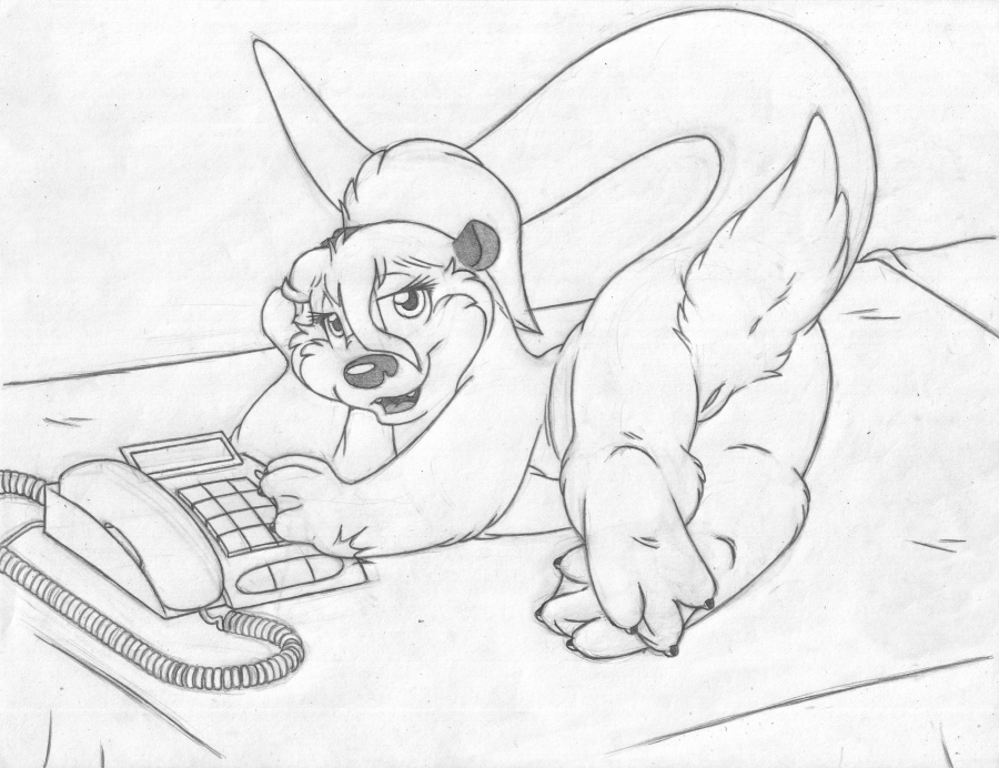 2009 amarimasi bed female mooning nude on_front otter presenting pussy raised_tail sketch solo tail telephone