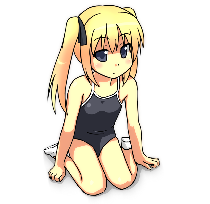 bad_id bad_pixiv_id blonde_hair kneeling long_hair mumu_(mumunyan) one-piece_swimsuit original school_swimsuit solo swimsuit twintails