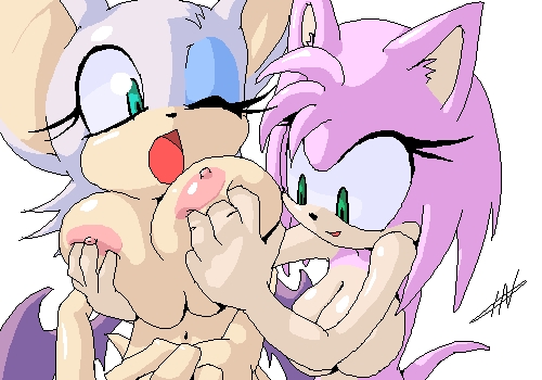 amy_rose bat big_breasts blue_eyes breast_fondling breasts female fondling from_behind green_eyes hair hedgehog lesbian mobian nude pink pink_hair rouge_the_bat short_hair sonic_(series) standing t03nemesis tail white white_hair wings