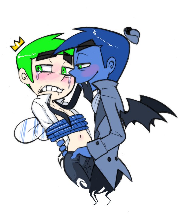 blush cosmo cosmo_(fairly_oddparents) crown fairly_oddparents forced gay green_hair hair hat male molest necktie not_furry plain_background rape rope tears tie unknown_artist white_background wings