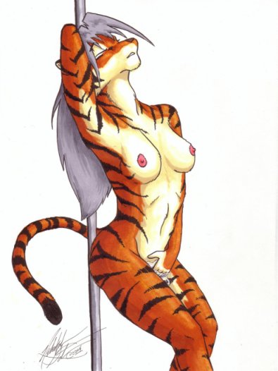 breasts feline female fingering k'sharra ksharra masturbation nude pole solo tiger wet