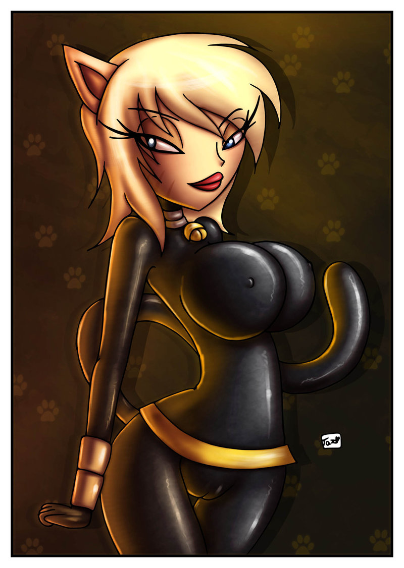 big_breasts blonde_hair braless breasts cat cat_ears clenched_fist clothing feline female going_commando hair innocenttazlet katnappe kemonomimi looking_at_viewer mammal nekomimi nipples nopan pussy skintight smile solo spandex tail tight_clothing xialin_showdown xiaolin_showdown
