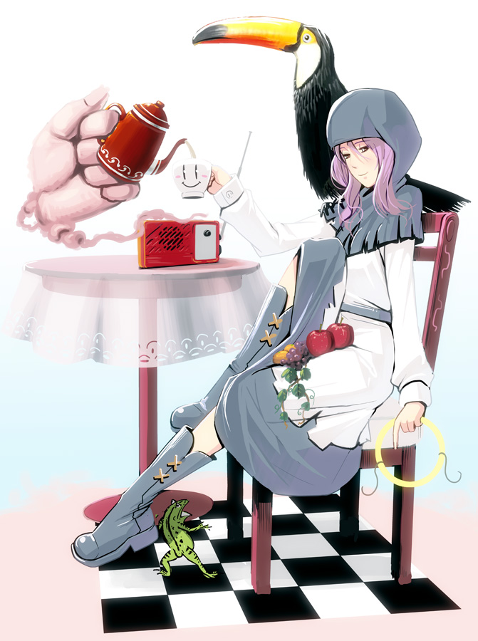 bad_id bad_pixiv_id bird choujuu_giga frog hood kumoi_ichirin lavender_eyes lavender_hair masao short_hair toucan touhou unzan