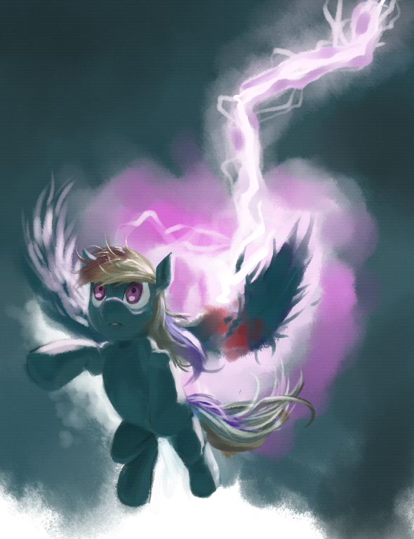 blue blue_body blue_feathers cloud clouds equine female feral friendship_is_magic hair horse lightning mammal multi-colored_hair my_little_pony ottanta pegasus pony rainbow_dash_(mlp) rainbow_hair red_eyes sky solo wings