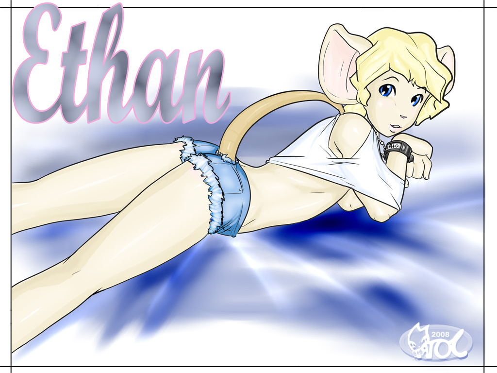 blonde_hair blue_eyes crossdressing cute ethan girly hair long_legs looking_at_viewer lying male matoc mouse on_front rodent short_shorts skimpy smile solo undressing wallpaper