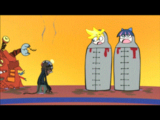 animated animated_gif ape blonde_hair blood brown_eyes evil_monkey female gif green_eyes hair human iron_maiden lowres male mammal mr_abrams_(pswg) naruhodou_ryuuichi necktie objection panty_&amp;_stocking_with_garterbelt panty_(character) panty_(psg) panty_(pswg) panty_and_stocking_with_garterbelt parody phoenix_wright pink_hair primate purple_hair qvga stocking_(character) stocking_(psg) stocking_(pswg) suit two_tone_hair