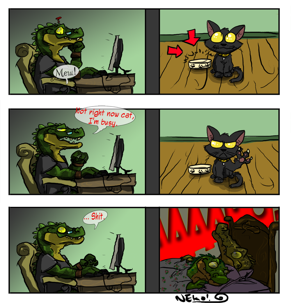 alligator cat comic cute feline funny furries_with_pets lol male neko! pet reptile scalie