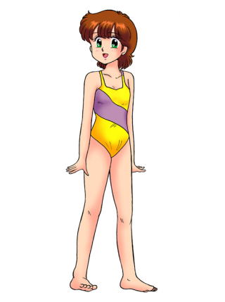 80s brown_hair child flat_chest kazuki_mai loli lowres magical_girl mahou_no_star_magical_emi oldschool swimsuit teen teenage