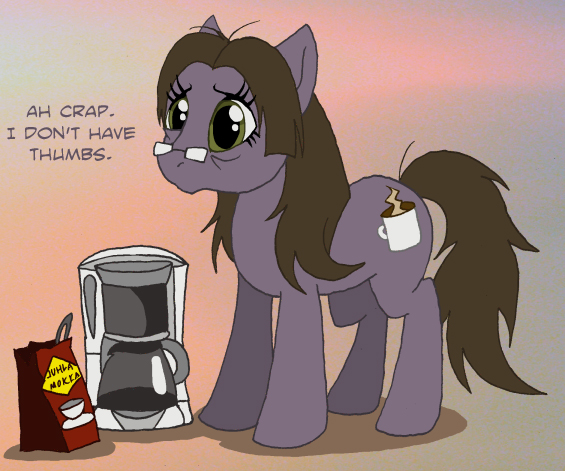 brown_hair coffee coffee_beans coffee_pony_(mlp) coffee_pot equine friendship_is_magic green_eyes hair horse humor juhla_mokka mammal my_little_pony pony solo the_truth unknown_artist