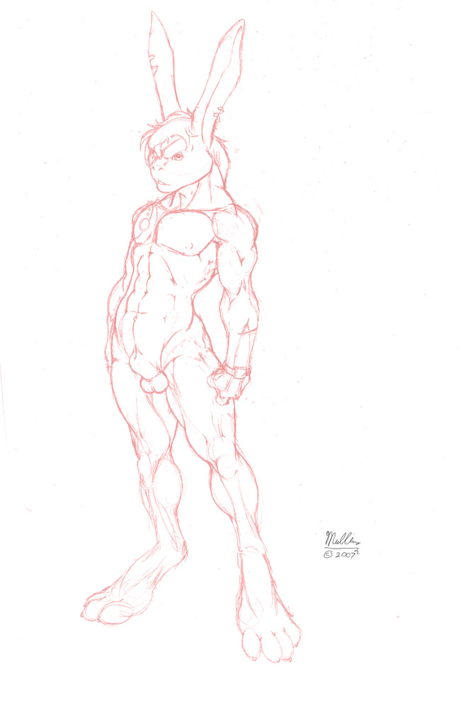 cyborg jack_(mullins) jeremy_mullins lagomorph male nude piercing rabbit scar sheath sketch solo technophilia