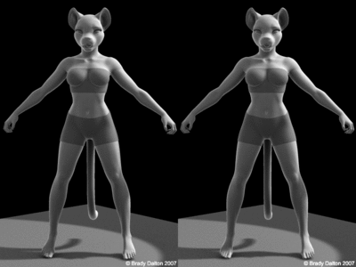 3d animated bradydalton cat cross_eye_stereogram eyefuck feline female gif lycra midriff shorts solo turning