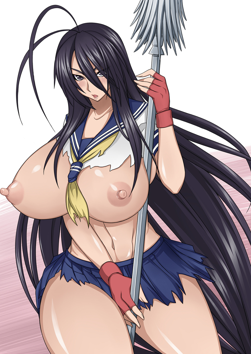 breasts highres huge_breasts ikkitousen image_sample kan'u_unchou long_hair otogi_tetsurou pixiv_sample school_uniform solo