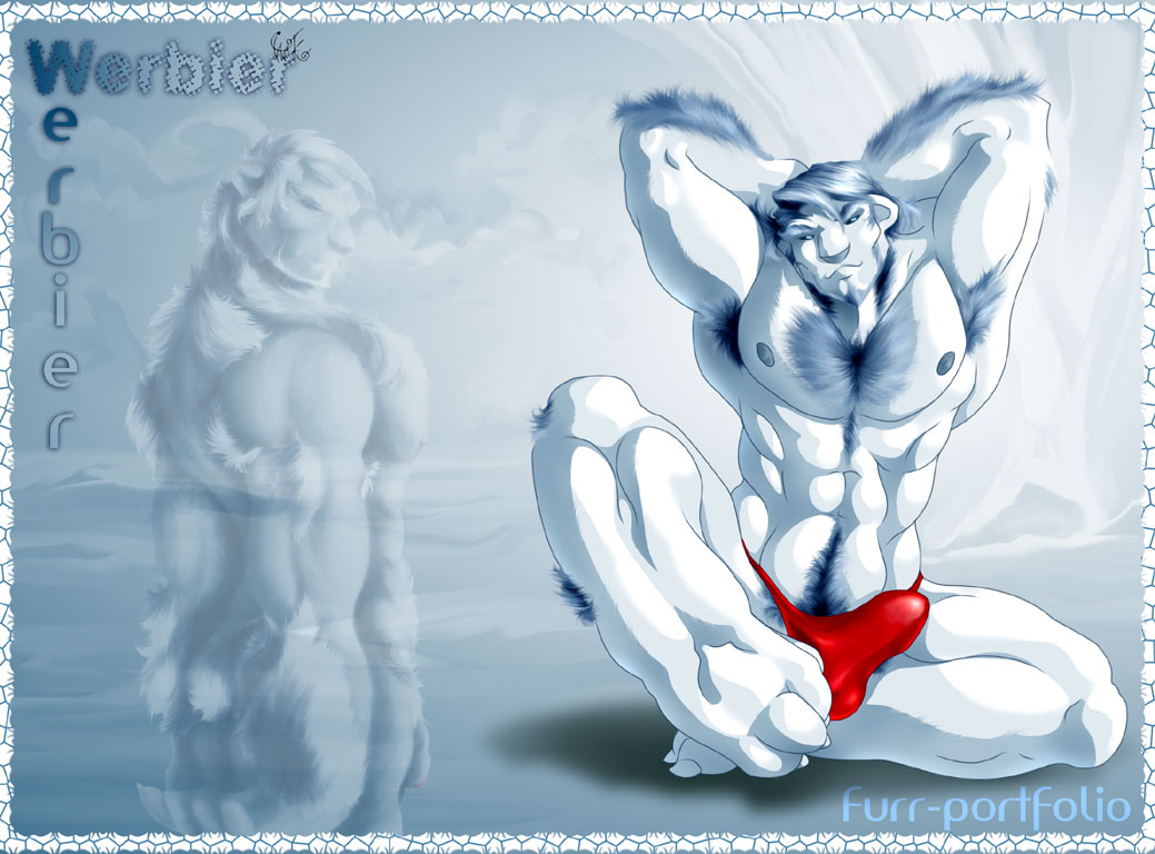 bear bulge chest_tuft fur ivikn male mammal muscles nipples polar_bear pubes pubic_tuft sitting solo thong tuft werbier