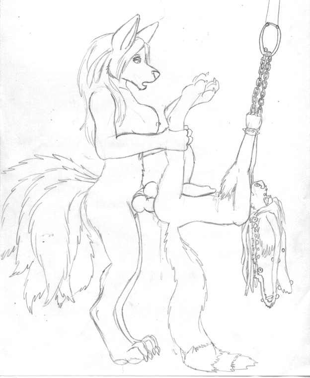 big_breasts black_and_white breasts canine duo ear_piercing female herm intersex knot labia mammal monochrome monster(artist) monster_(artist) multi_cock multiple_tails mythril_blackpaw nipples penis piercing plain_background pussy size_difference vyxen were werewolf white_background wolf