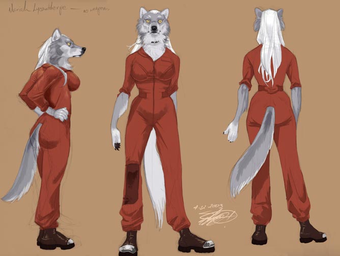 canine female jumpsuit mariah_lycanthorpe model_sheet sarah_combs tough wolf