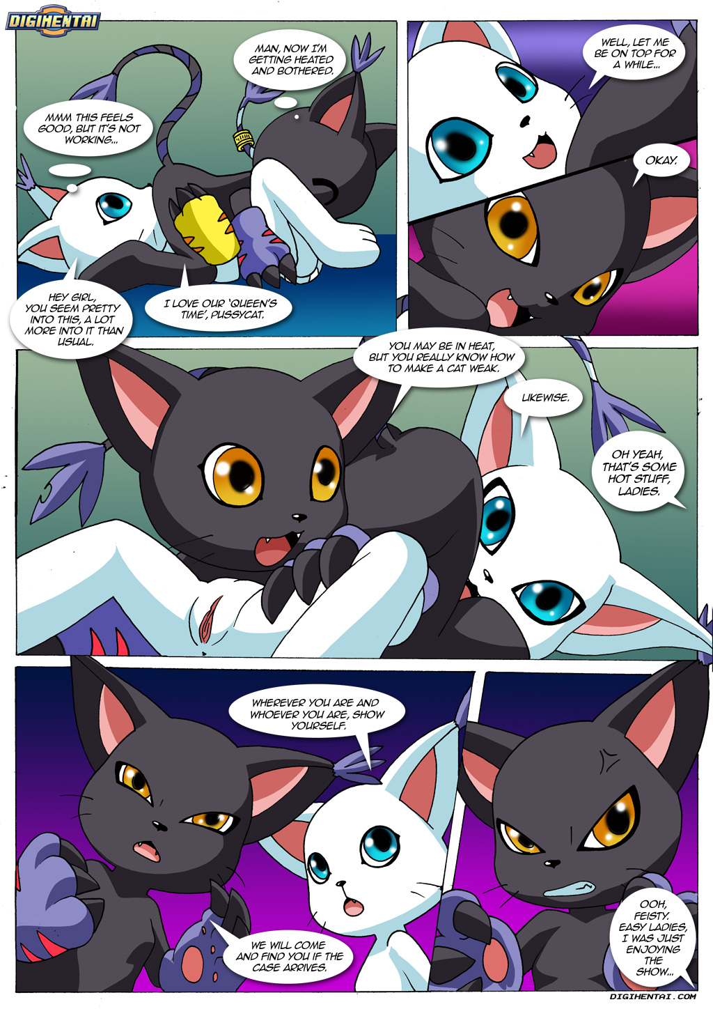 angry black_gatomon blackgatomon cat comic cub digihentai digimon feline female gatomon lesbian mammal oral oral_sex palcomix pussy sex teeth young