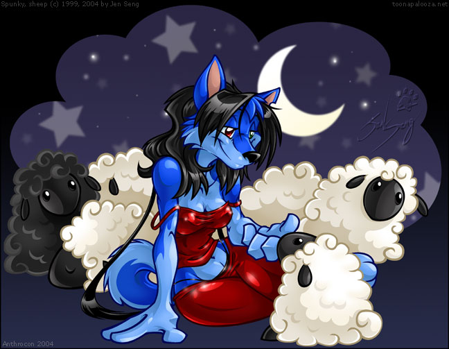 blue canine counting cute female heterochromia jen_seng night off_shoulder sheep sleepwear sleepy spunky underwear wolf