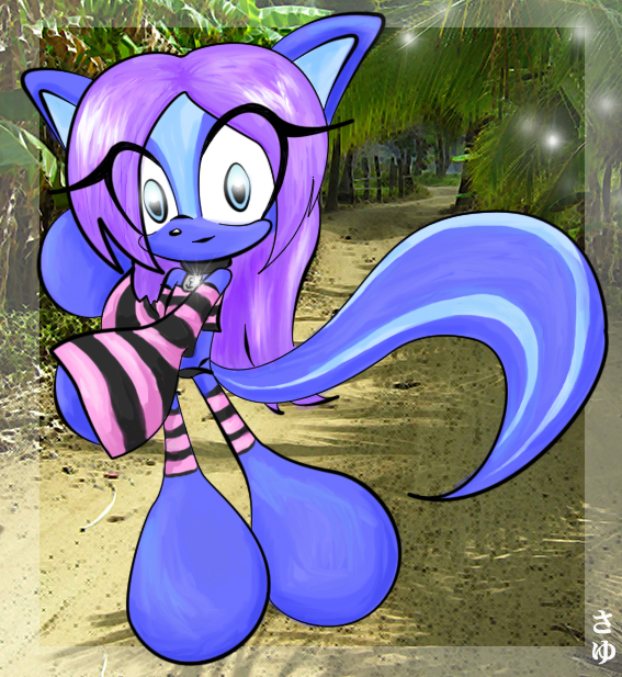 blue blue_eyes chibi crossdressing cute feminine girly hair indie indie_(character) looking_at_viewer male misaki photo pose purple purple_hair skunk solo standing tail trap