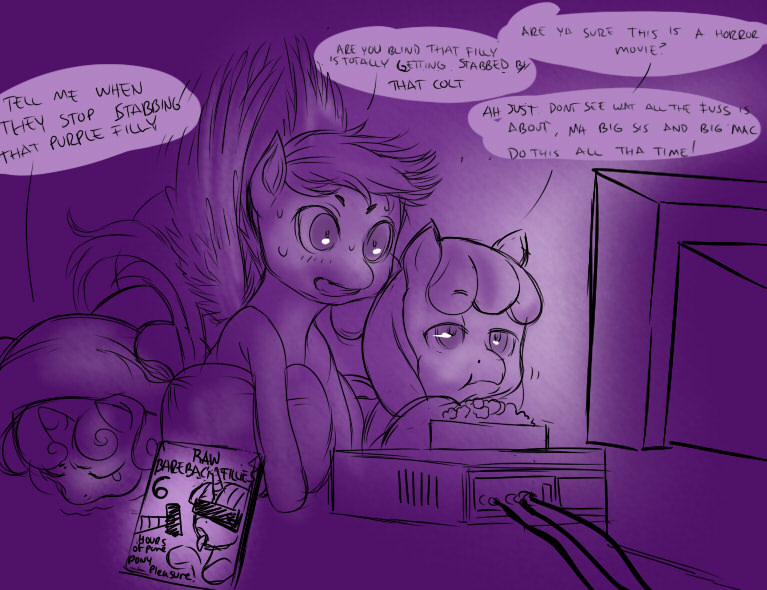 applebloom_(mlp) board cub cutie_mark_crusaders_(mlp) dialog english_text equine female feral friendship_is_magic group horn horse incest mammal monochrome my_little_pony ottanta pegasus pillow pony popcorn pornography scootaloo_(mlp) something_else_also_rises sweat sweetie_belle_(mlp) television text tv unicorn wing_boner wings young