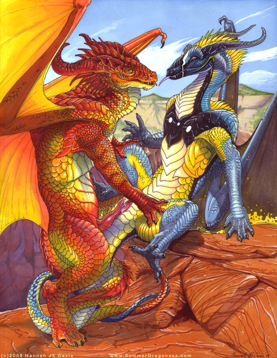 2008 ahkahna colors couple dragon female hindpaw looking_at_each_other male scalie sex summerdragoness