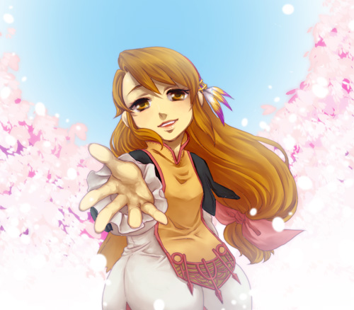1girl brown_hair clavat final_fantasy final_fantasy_crystal_chronicles lowres outdoors sky smile solo yu-kin