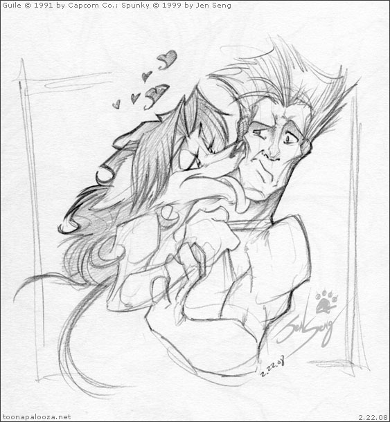 &hearts; canine couple fangirl female guile human jen_seng licking male sketch spunky straight street_fighter tongue unimpressed unwelcome