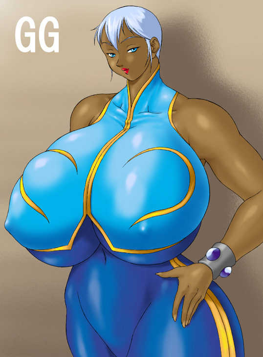 bare_shoulders blue_eyes bodysuit breasts china_dress chinadress chinese_clothes chun-li chun-li_(cosplay) cosplay costume curvy dark-skinned_female dark_skin eiden erect_nipples gem gg_quatre gigantic_breasts gri_gri grinis_quatre_gricom hand_on_hip hips huge_breasts impossible_clothes impossible_clothing lipstick mature milf naughty_face navel red_lipstick shadow shiny shiny_clothes silver_hair skin_tight sleeveless smile solo standing street_fighter street_fighter_alpha street_fighter_zero thick_thighs thighs white_hair wide_hips wristband wristbands