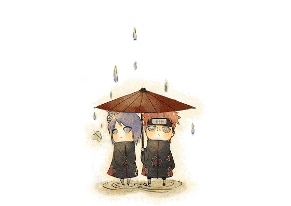 chibi couple konan lialli naruto naruto_shippuuden pain_(naruto) pein pixiv_thumbnail rain resized umbrella