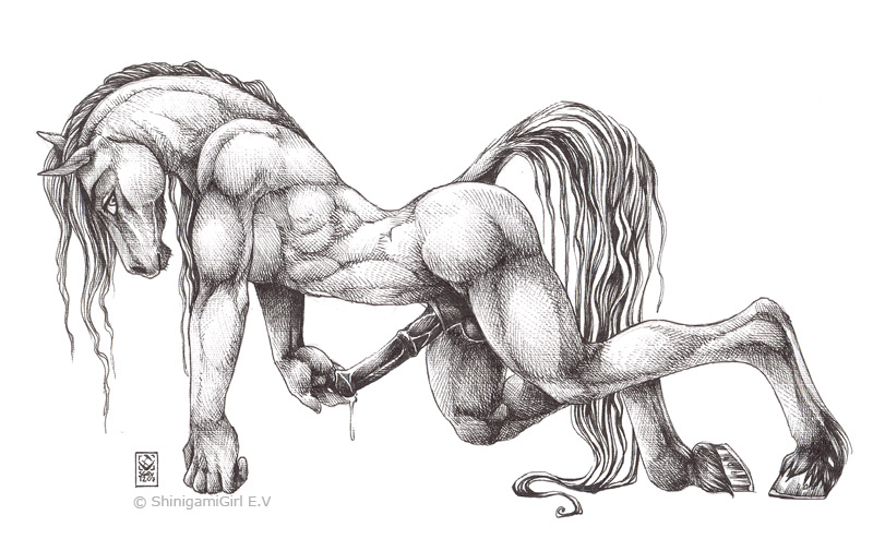 cum equine hooves horse horsecock horseshoes inks male muscles nude penis shinigamigirl solo