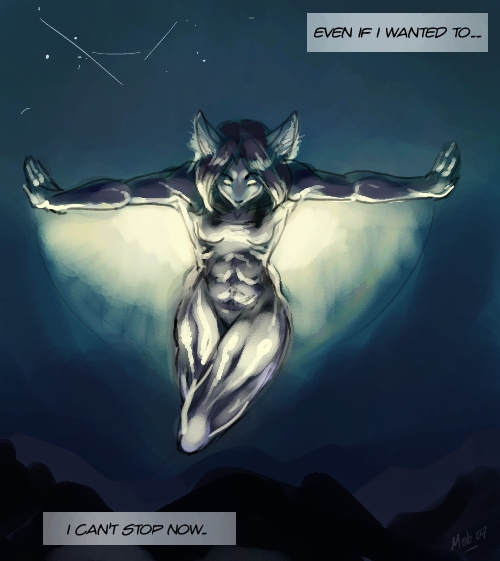 caption comics female flight flying frame hero leap leaping mab night silver solo