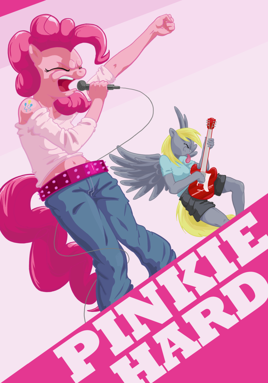 anthrofied balloons belt blonde_hair clothing derpy_hooves_(mlp) duo english_text equine female friendship_is_magic grey_body guitar hair horse mammal microphone my_little_pony open_mouth pants pegasus pink_body pink_hair pinke_pie_(mlp) pinkie_pie_(mlp) pony text tongue unknown_artist wings