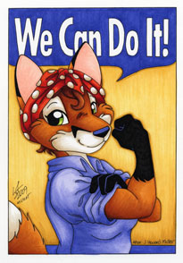 1942 2009 canine female fox furrified headscarf iconic j_howard_miller michele_light poster preview rosie_the_riveter solo thumbnail tiny tough