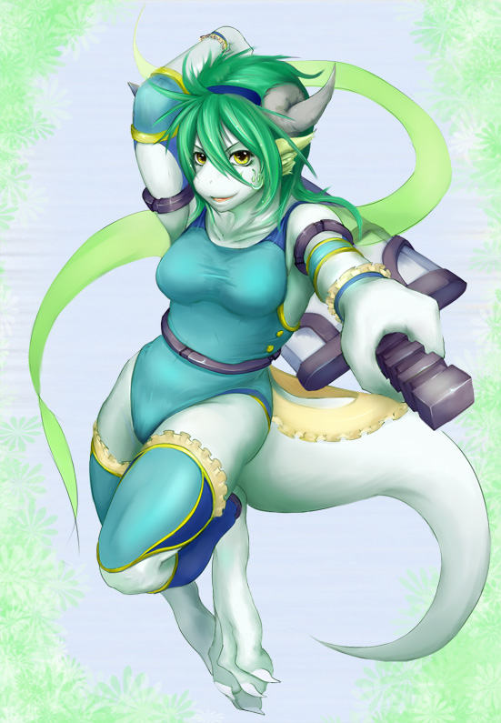 dragon female horns scalie sizuru solo sword weapon しずる