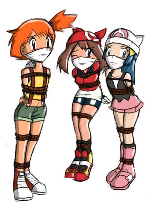 3girls bondage dawn gag may misty otn pokemon rope