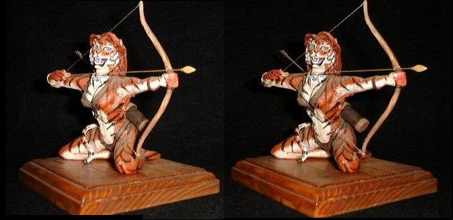 3d archer cross_eye_stereogram eyefuck feline female miniature sculpture solo tiger unknown_artist