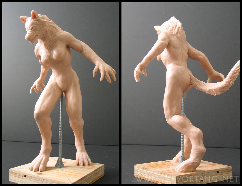 3d breasts canine female lycanthrope sculpture side_boob trevor_tang werewolf wolf