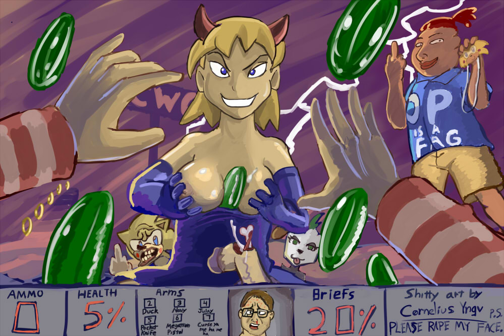 bone breast_grab breast_squeeze breasts chris_chan christian_weston_chandler cornelius_yngv cwc demon doom female first_person_view horn male mary_lee_walsh medallion middle_finger nightmare_fuel patti-chan patti_(chris_chan) penis pickle sonichu stats surfshack-tito the_finger tito what