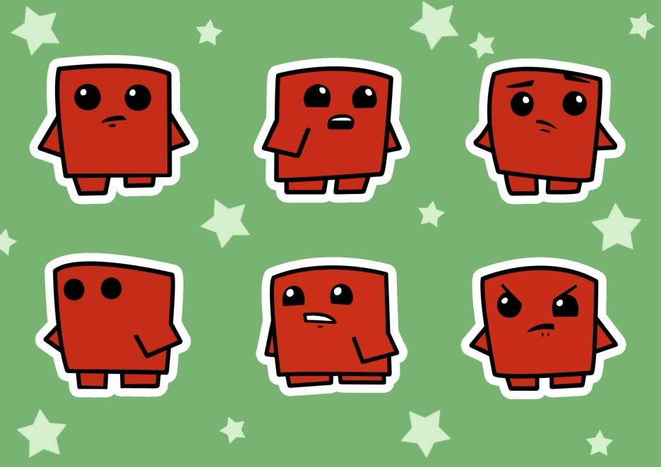 bad_id bad_pixiv_id clenched_teeth expressions food konbudashi meat meat_boy no_humans no_mouth o_o open_mouth sad simple_background square star super_meat_boy surprised teeth