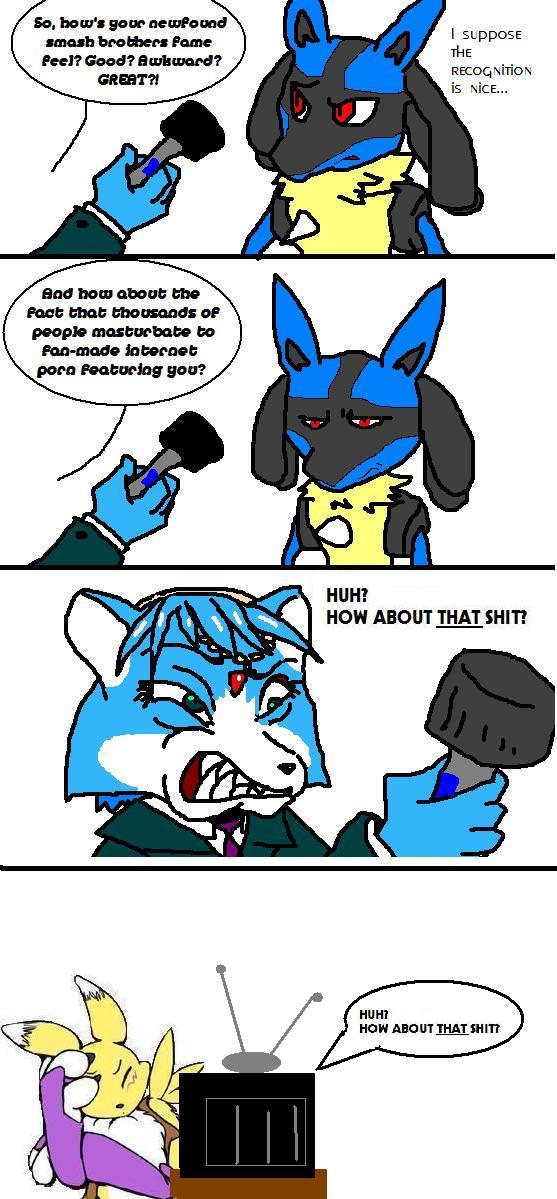 blue canine digimon edit eyes_closed facepalm fox green_eyes interview krystal lol lucario microphone ms_paint ms_paint_edit nintendo pok&eacute;mon red_eyes renamon star_fox television the_truth tv video_games yellow
