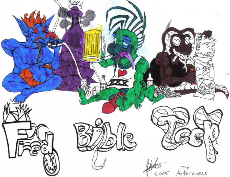 andres_chung_jr anthroness beer bible bong dragonmorph drugs fred magazine male penis toop trio