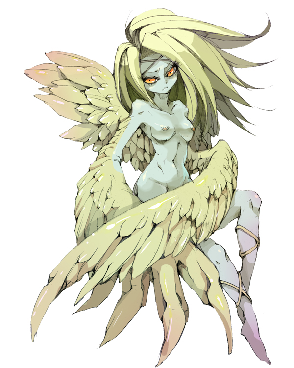 avian breasts female fierce harpy intimidating monstergirl nipples nude pone solo wings