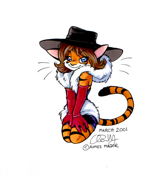 2001 aimee aimee_major blue_eyes brown_hair feline female fur_coat gloves hair hat solo tiger