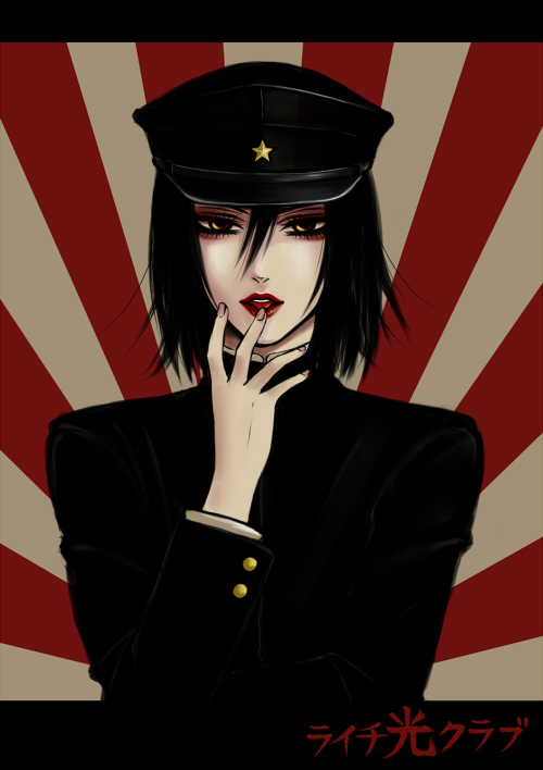 gakuran jaibo jaibo_(litchi_hikari_club) lipstick litchi_hikari_club makeup male male_focus school_uniform